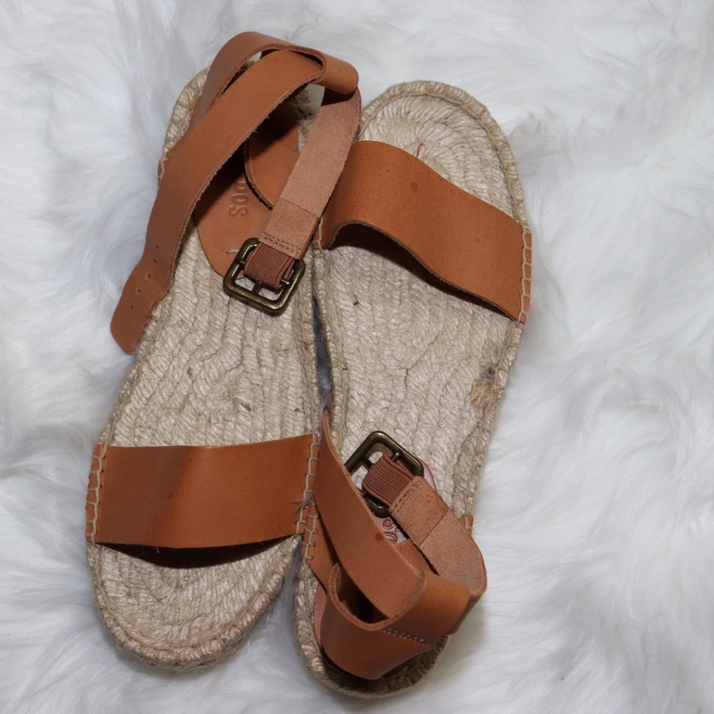 Soludos Cadiz Leather Platform Espadrille- Brown Flat 8.5 View 6